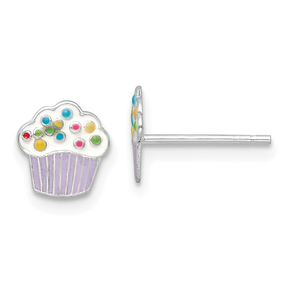 925 Sterling Silver Multi-color Enameled Cupcake Children's Post Earrings
